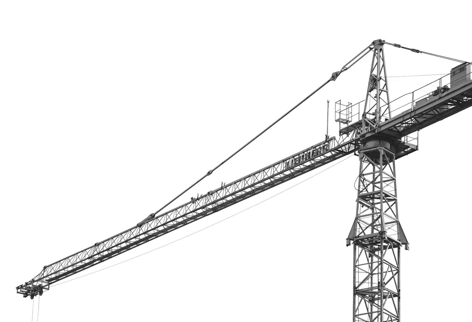 Schwarz-weißer Baukran vor dunklem Hintergrund – Aufbau, Wachstum und Projektentwicklung.